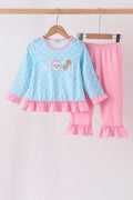 Blue Milk Santa Cookies Ruffle Pants Set