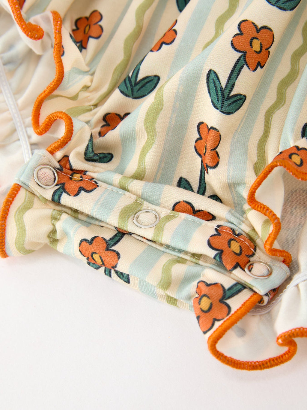 Fall Floral Stripe Baby Romper Petals Collar Smocked Puff Sleeve