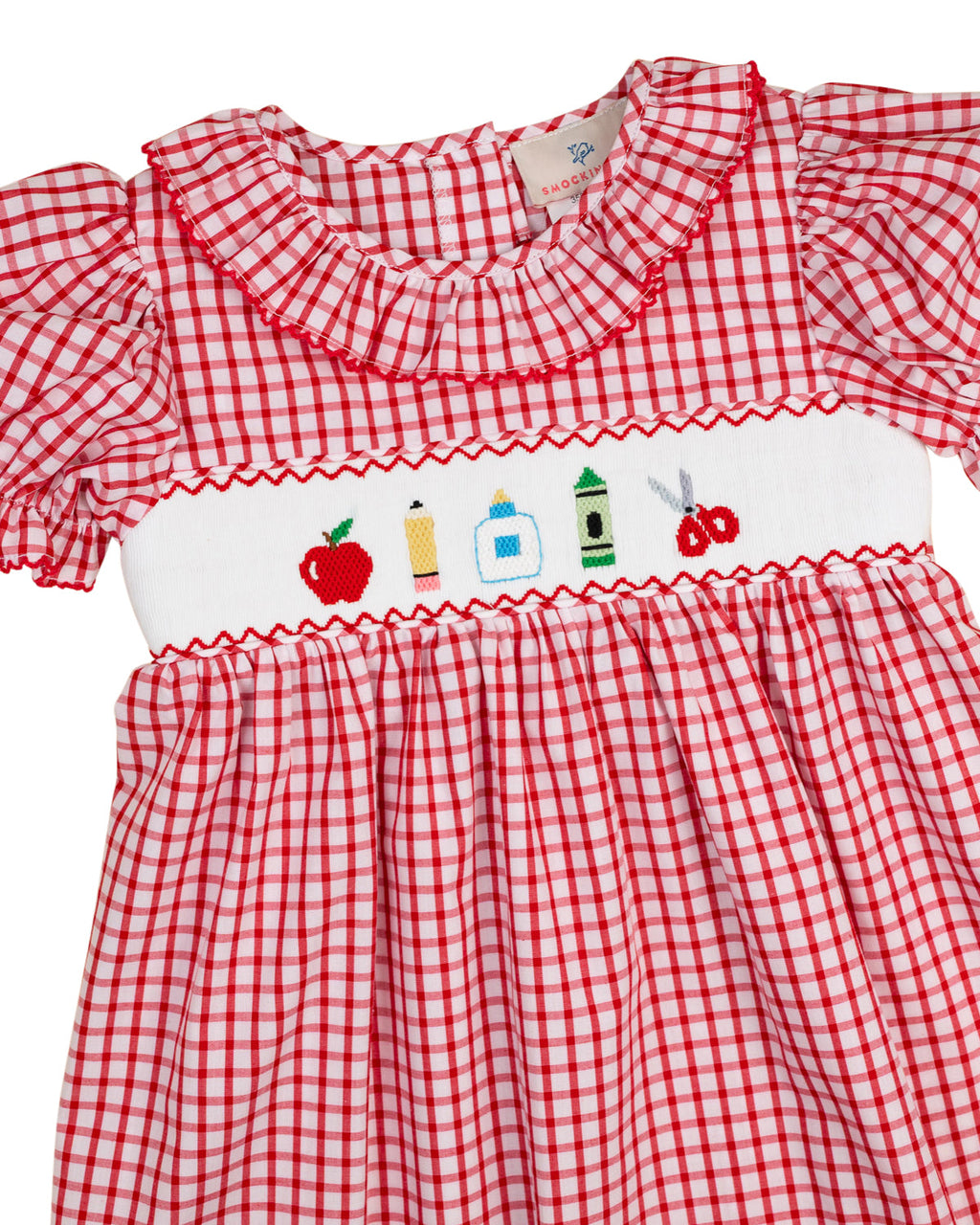 School Supplies Smocked Red Windowpane Dress
