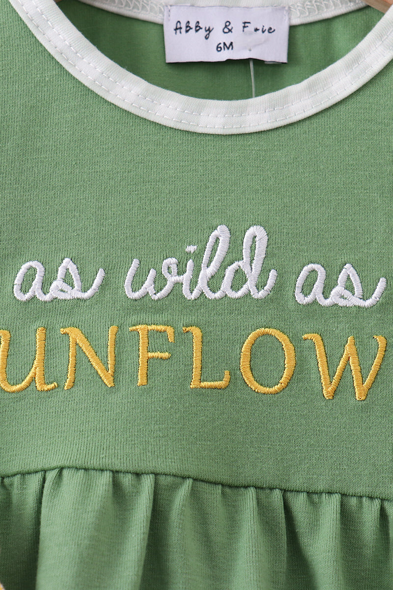 Green Sunflower Applique Ruffle Bubble