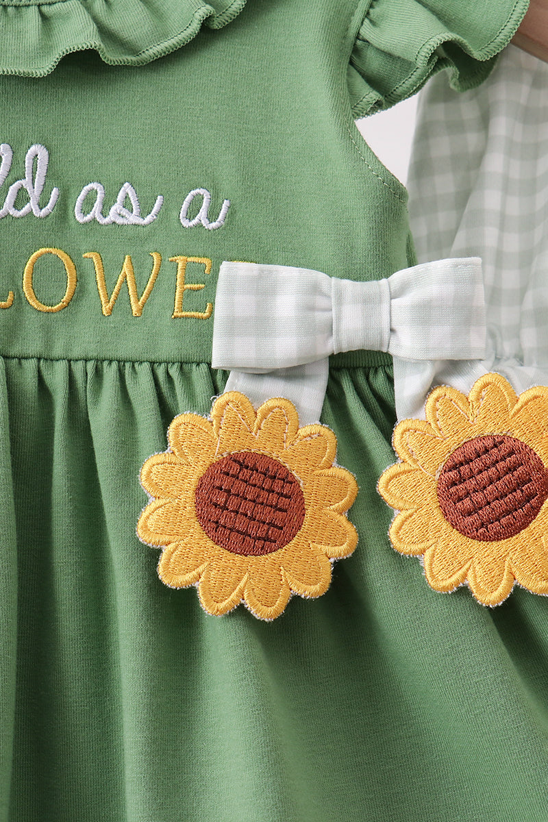 Green Sunflower Applique Ruffle Bloomer Set